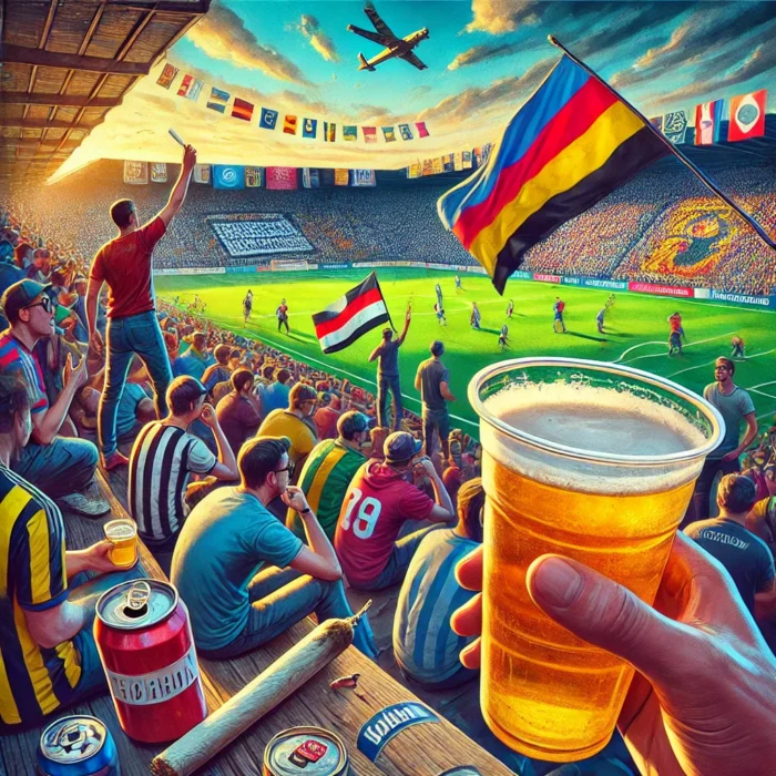 Menschen konsumieren Cannabis und Bier im Fußballstadion